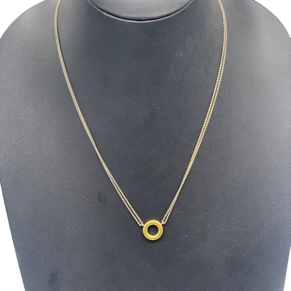 Madewell Gold Circle Pendant on silver tone chain Necklace - Picture 2 of 6